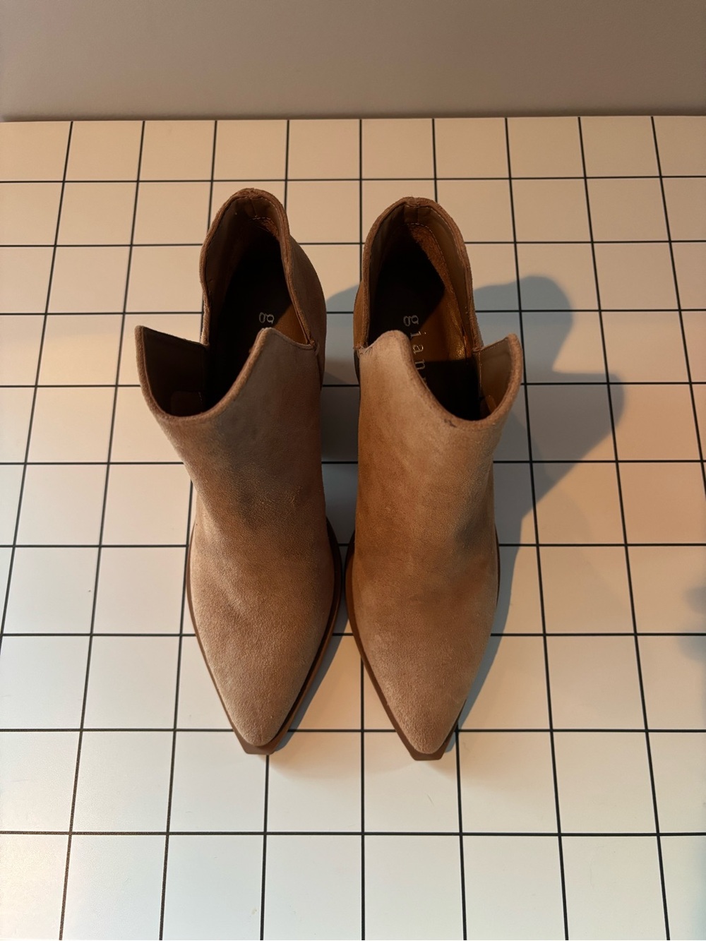 Gianni Bini Tan Suede Pointed Toe Ankle Booties
